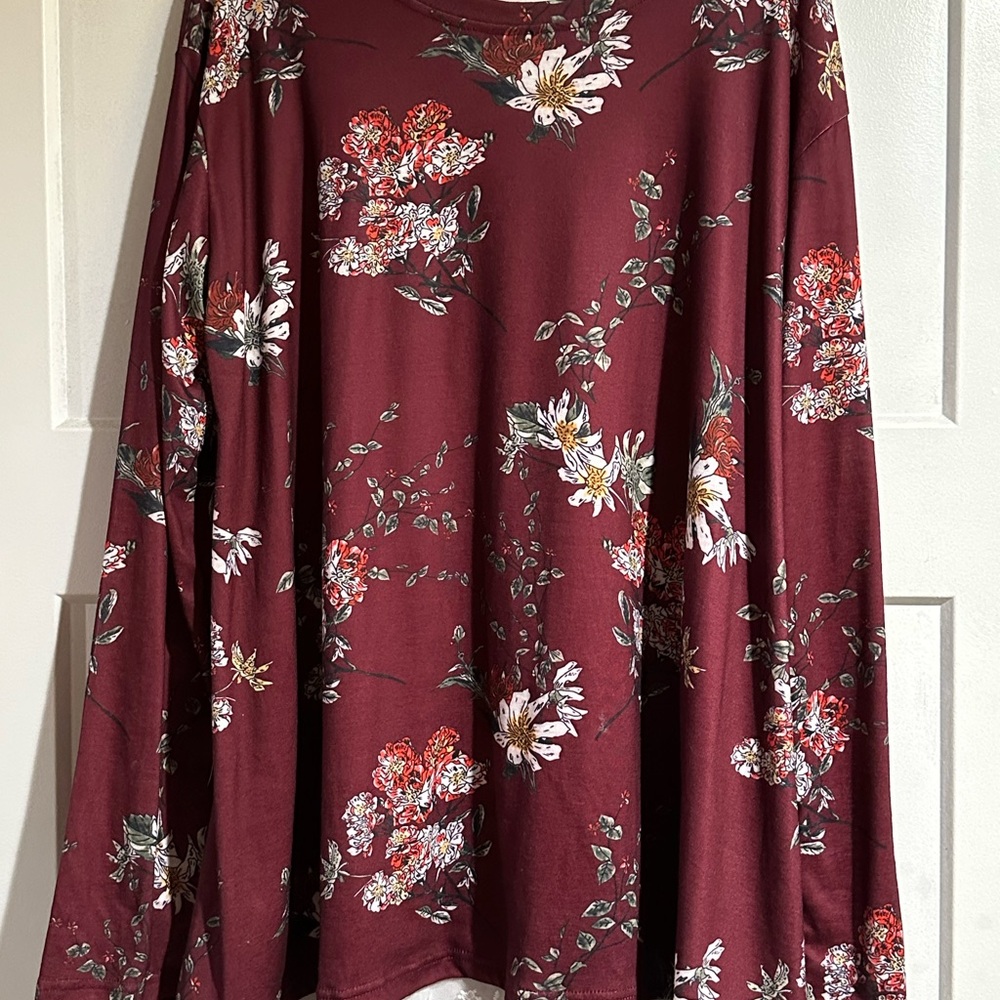 Sanifer Floral Long Length Top in Burgundy